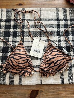Spell Banksia Tie Top - Animale Triangle Bikini Top - Black & Tan